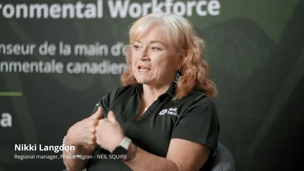 A person gives a testimonial for a company culture video in Calgary.
