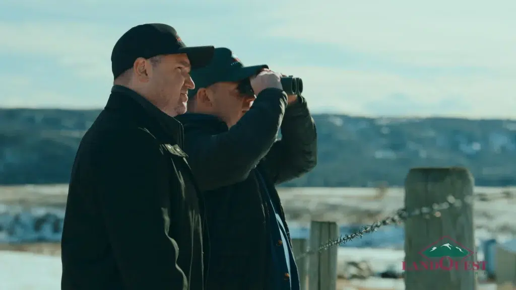 Two people look into the distance during a brand video shoot in Alberta.